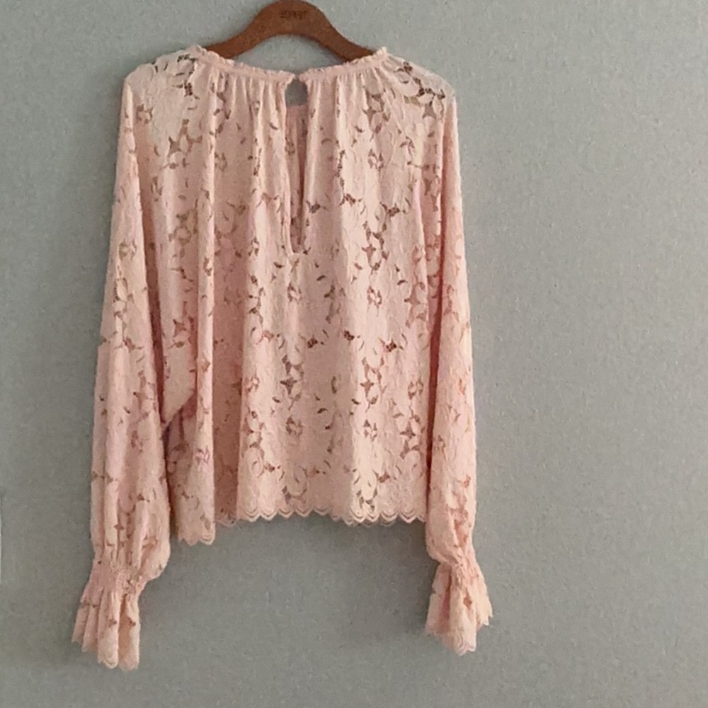 Free People Blush Peach Lace Bohemian Top Cottagecore, Festive, Vintage, Lace - Picture 7 of 8